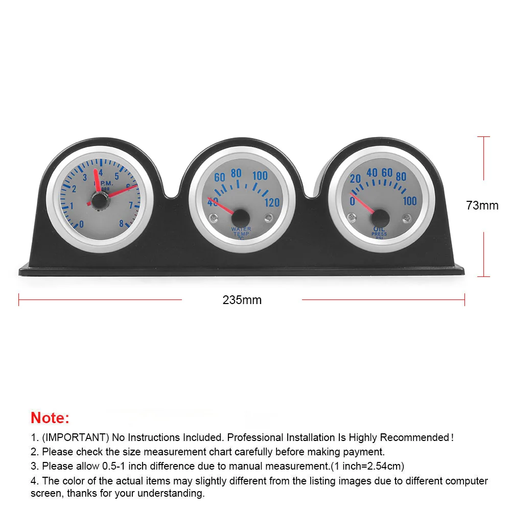 2inch 52MM Triple gauge kit Tachometer RPM Water Temperature Gauge Oil Press Pressure Gauge Car meter TT100651