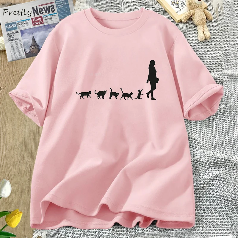 

Just A Girl Who Loves Cats Graphic T Shirts Funny Cat Lover T-shirt Cotton Short Sleeve Oneck Animal Tees Streetwear Cute Tops