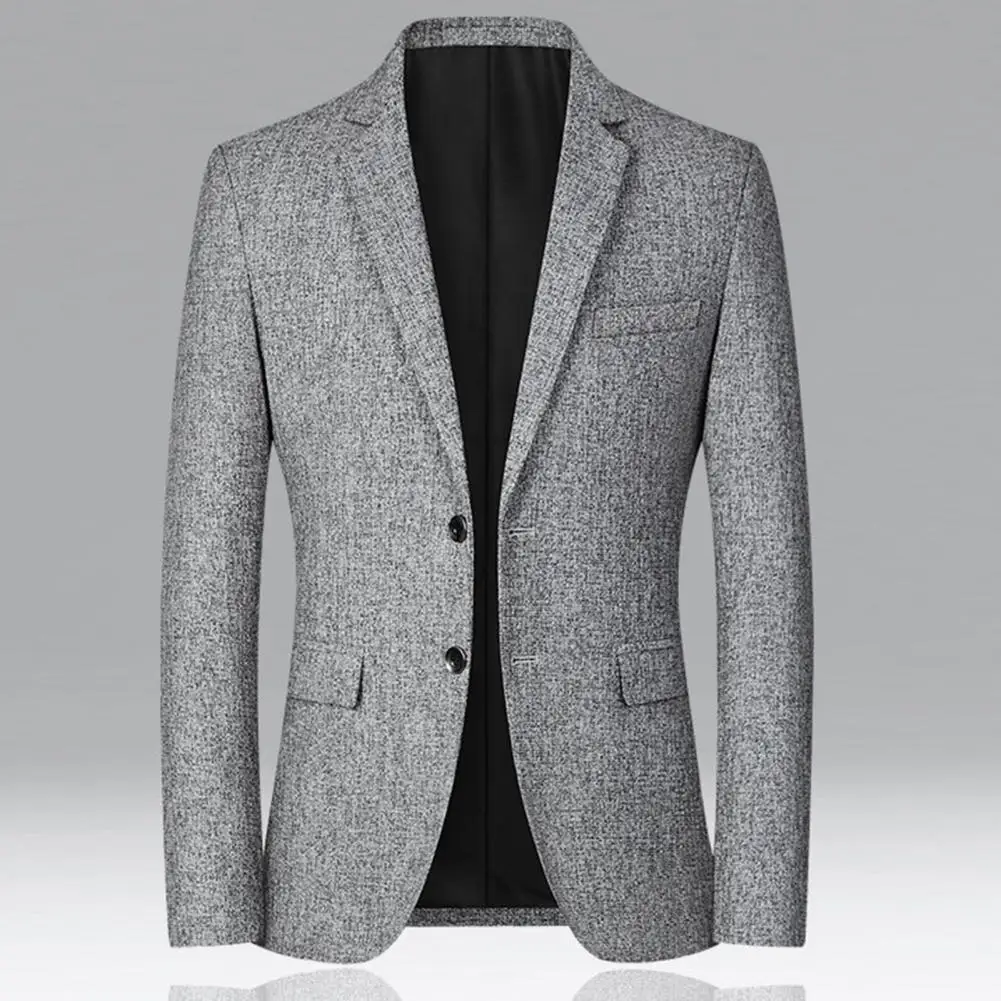 Men Blazer Solid Color Single Breasted Autumn Winter Two Buttons Pockets Suit Coat Wedding Groom Handsome Pockets Suit Coat