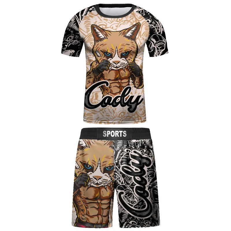 Kids Bjj Rashguard Jiu  T-shirt+Pant KickBoxing Sets Boy Gym Children Muay Thai Shorts MMA Clothing Compression Tights 4
