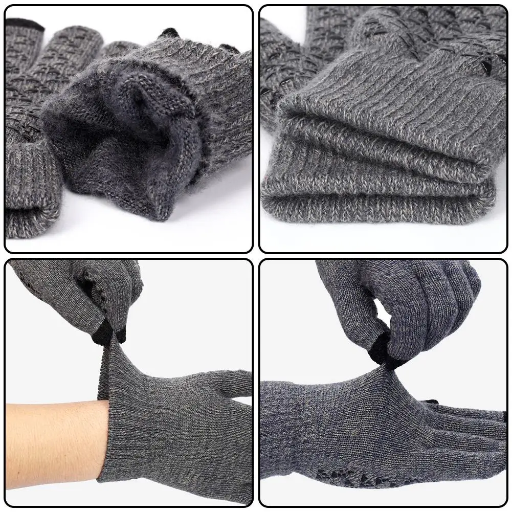 New Winter Knitted Gloves Touch Screen Thickened Warm Outdoor Cycling Motorcycle Skiing Full Finger Gloves For Women Men