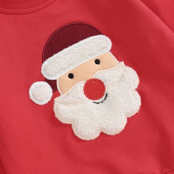 2023-10-23 Lioraitiin Toddler Boys Christmas Outfits Santa/Elk Fuzzy Embroidery Long Sleeve Sweatshirts+Long Pants Clothes Set 6