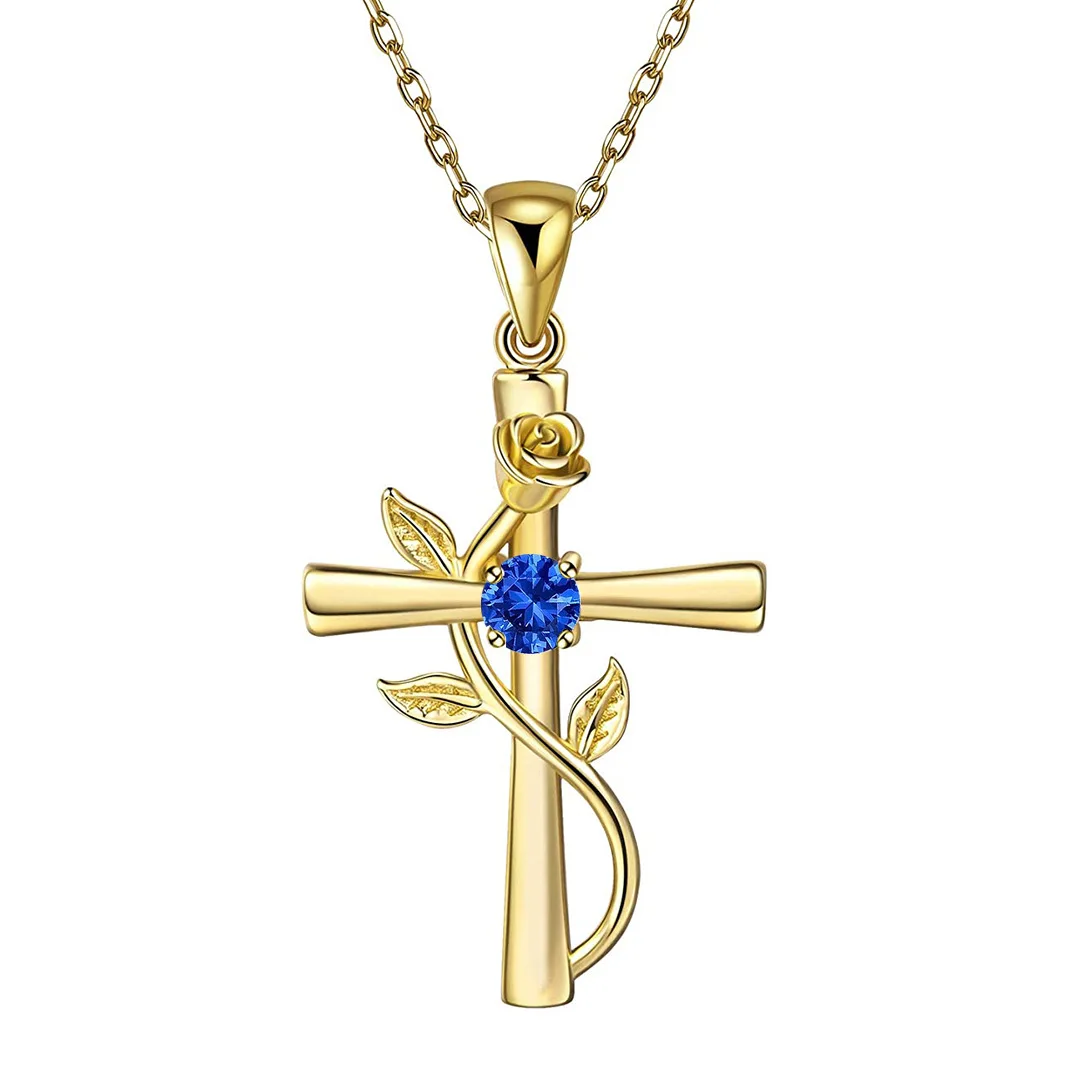 Classic Cross Rose Gold Color Necklace Exquisite Inlaid Crystal Birthstone Pendant Necklace Fashion Jewelry Gifts for Friends 4