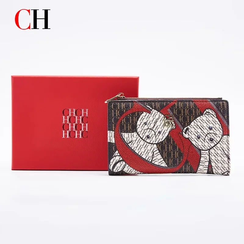 CH Wallet Monogram Print Long Zipper Purse With Box Card Holder Fashion Clutch For Women Daily Use Travel Shopping Casual 2