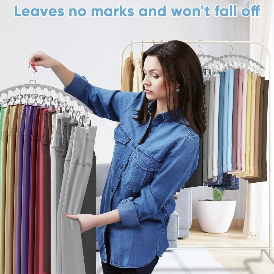 6 Pack Legging Organizer for Closet Hanging Pants Hangers with 15 Clips Holds Up to 45 Leggings Shorts Skirts Jeans Hats and Pa