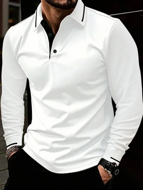 La nouvelle chemise POLO à manches longues pour hommes pour le printemps et l'automne 2025 présente une impression de motifs 3D décontractés et à la mode 1