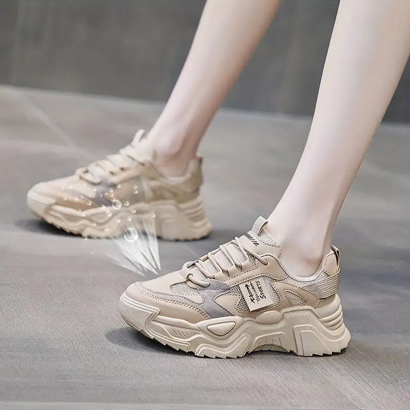 

Women's Breathable Mesh Sneakers, Comfortable Low Top Lace Up Platform Shoes, Casual Colorblock Shoes