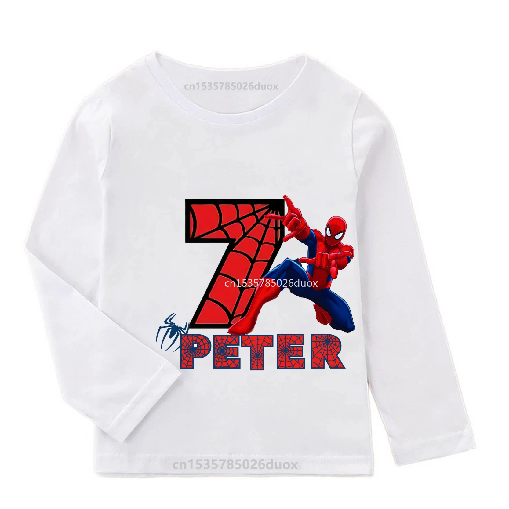 New Spring Autumn MARVEL Spiderman Birthday Boy Long Sleeve T-Shirt 3 4 5 6 7 8 9 Spiderman Customized Name Birthday Kid Clothes 4