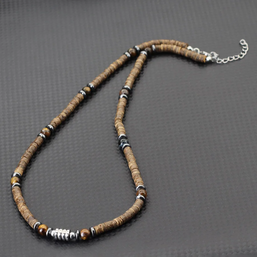 Natural Coconut Husk Necklace for Men with Stainless Steel Buckle