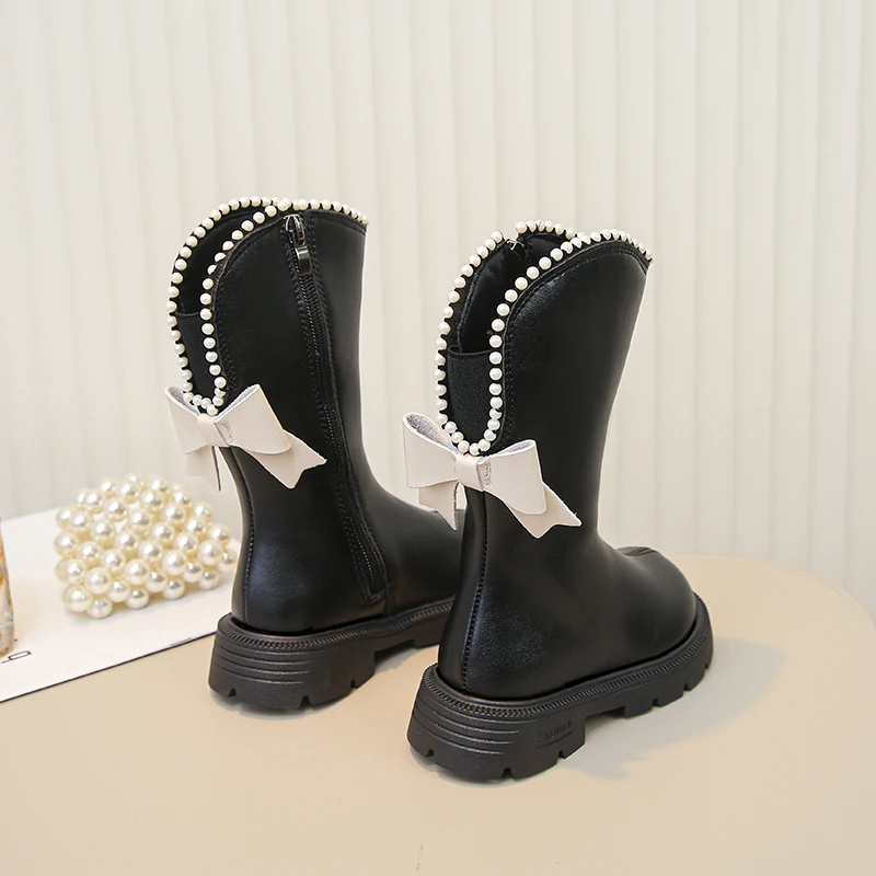 Girls Fleece Winter Boots with Beaded Bow Non Slip