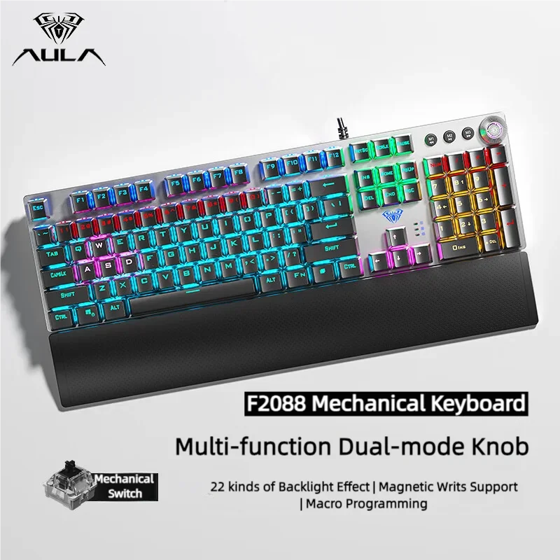 AULA F2088 Mechanical Gaming Keyboard Anti-ghosting 104 brown Switch blue Wired Mixed Backlit Keyborad for Game Laptop PC