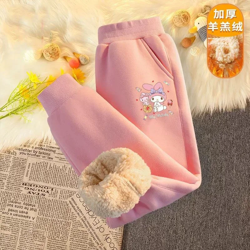 

Autumn/Winter Sanrio My Melody Girls Lamb Fleece Pants Childrens Plush Thickened Kuromi Warm Pants Wearing Plush Pants Outside