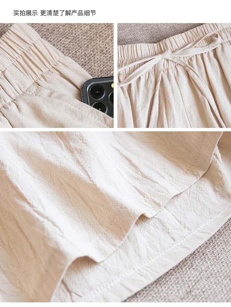 Knee Length Women Shorts 2022 Summer Casual Solid Cotton Linen Shorts Pants 12Colors High Waist Loose Five Cents Trousers Girls womens clothing