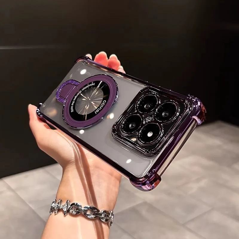 Shockproof Magnetic Stand Phone Case with Clear Soft Silicone Cover