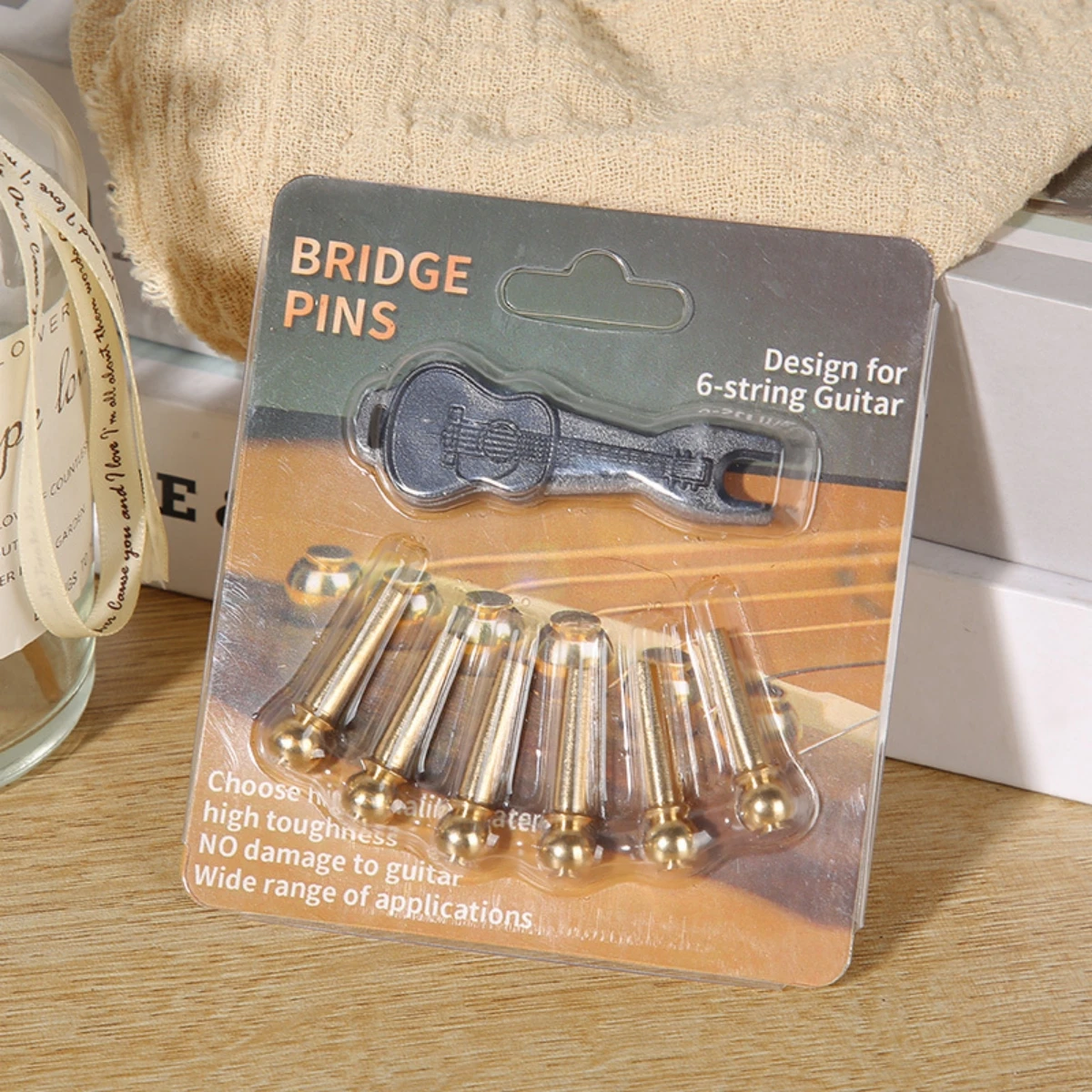 Perni Per Ponte Chitarra Acustica In Cocobolo - Set Da 6 Con Estrattore - Foto 6