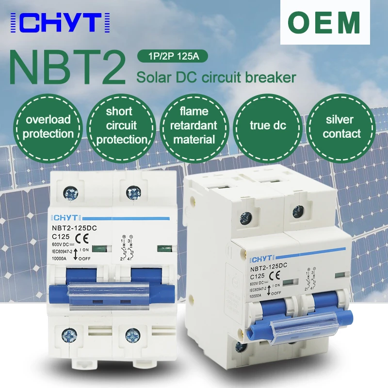 TOB1Z-125 DC 600V Leistungsschalter 2P 125A – C-Kurve, Für PV-Solaranlagen, DIN-Hutschiene