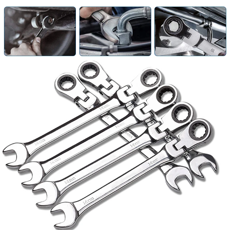 CombinationRatchetWrenchwithFlexibleHeadDualpurposeRatchetTool