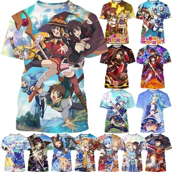 Konosuba 크리에이티브 3D 프린트 티셔츠, 애니메이션 테마 캐릭터 프린트 반팔, 남녀공용 편안한 티셔츠 탑