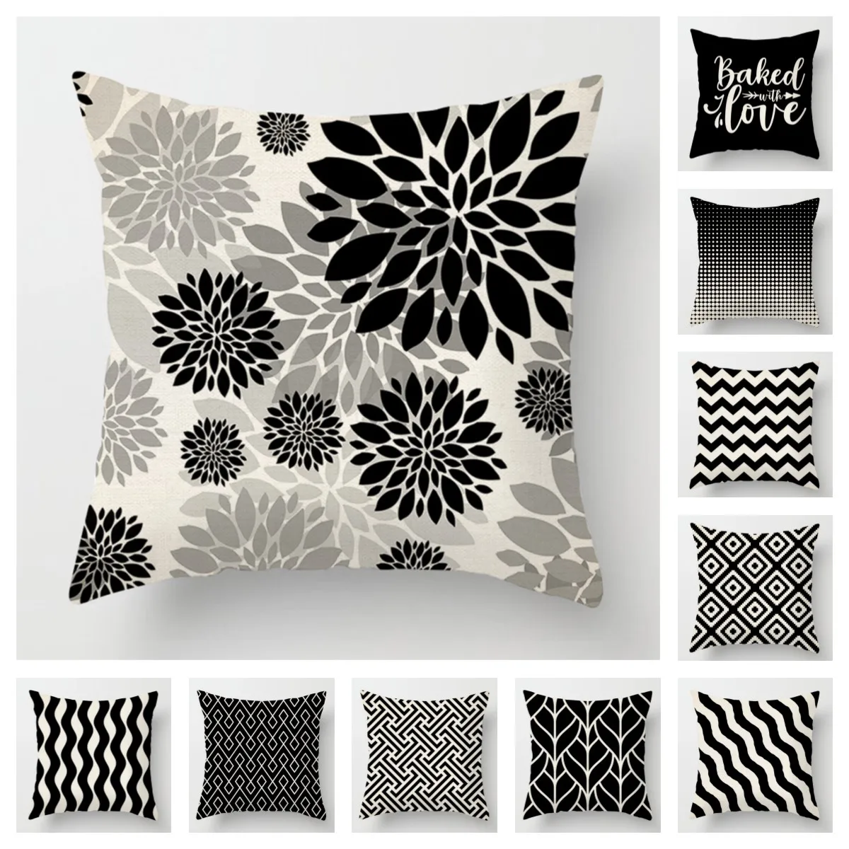

Geometric Black Pillow Cover 50*50 Living Room Sofa Decoration Cushion Cover 40*40 Solid Color Linen Cushion Cover Home Decor