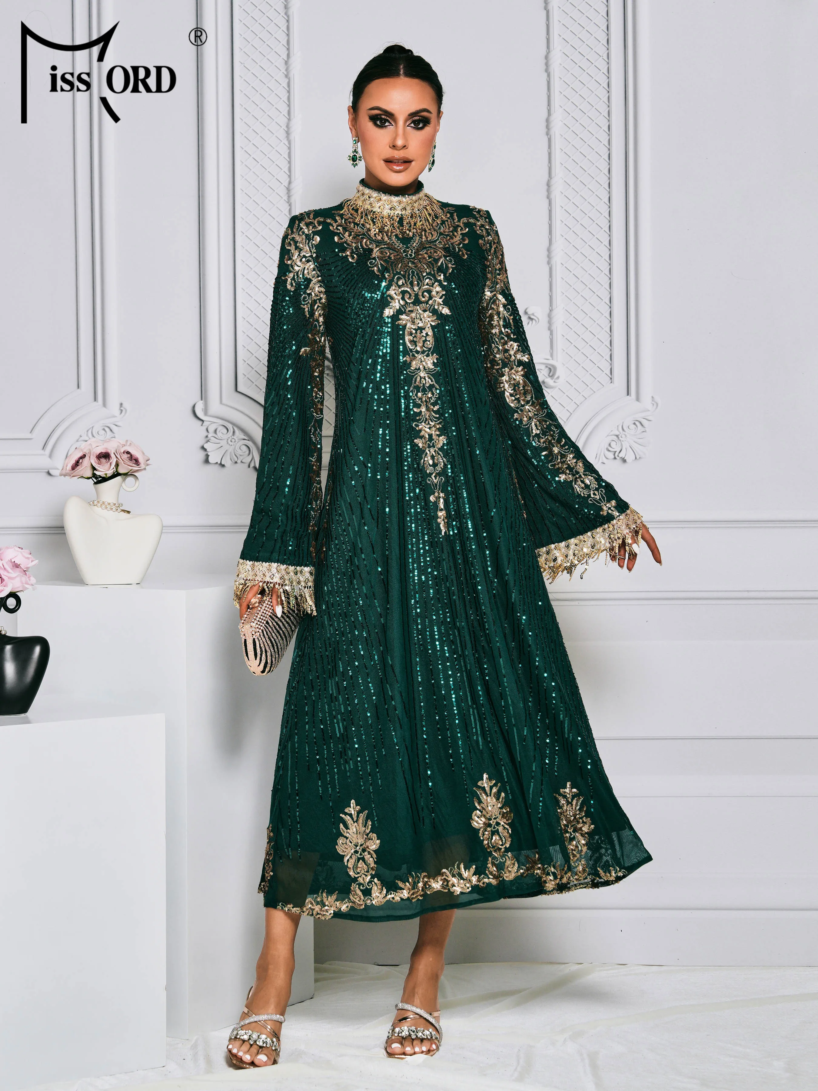 

Missord New Women Muslim Dress Short Sleeves Vintage Embroidered Long Dress Middle East Arabian Robe Islamic Cloth Evening Dress