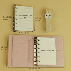 Dark Brown Faux Leather Detachable Loose - Leaf Notebook Planner with 80 Pages - A7 (Notebook set  Pink)