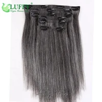 Salt Pepper Seamless PU Clip In Hair Extensions Straight Human Hair Skin Weft Gray Hair Color Clip Ins Human Hair For Women 1