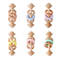 Baby Toys Wooden Rattles Silicone Ring Baby Rattles and Mobiles 0 12 Months Sensory Toys for Baby  Wooden Teether for Baby Gifts