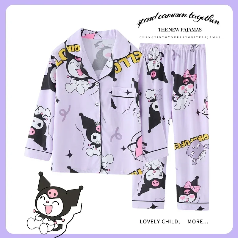 Anime Sanrio My Melody Kuromi Cinnamoroll Children Fall Pajamas Kawaii Pochacco Girls Loose Casual Long Sleeve Home Pajama Gift