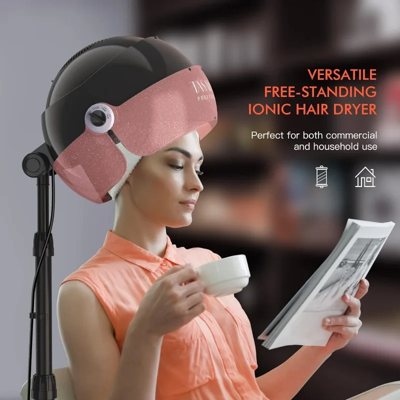 TASALON Ionic Hooded Hair Dryer, 1875W Professional Standing Hair Dryer Bonnet with 3 Temperature Settings,for Home & Salon,Pink 6