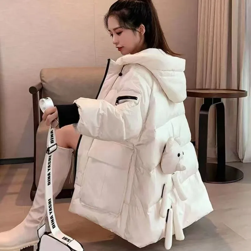 2023 New Women Down Jacket Winter Coat Female Short Parkas Loose Thick Warm Outwear Hooded Leisure Time Versatile Overcoat