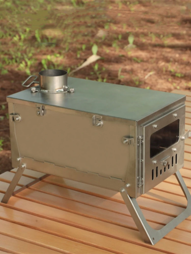 Camping Titanium Wood Stove With Roll Chimney Damper Outdoor Hot Tent Stove  Backpacking Cooking Heating Firewood Stove - AliExpress