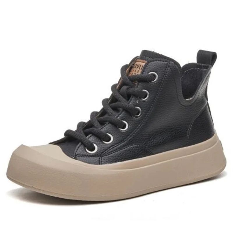 

ZXRYXGS Premium Cowhide Autumn Platform Sneakers Flat Increase Shoes Ankle Boots 2024 Lace-up Round Toe Comfortable Women Boots