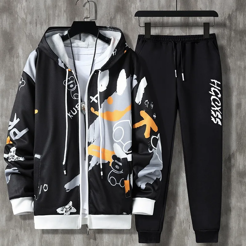 Men's Oversized Vintage Social Hoodies Pullovers Sweatshirt Y2k Casual Streetwear Cartoon Winter Tracksuit 2 Piece Set Clothing