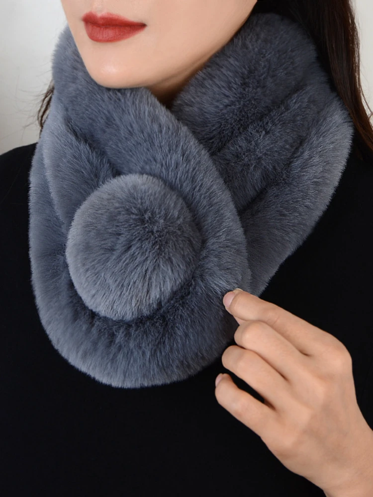 Designer Brand 넥워머 Rabbit Hair Scarf Bib Women's Winter Warm Padded Fur Scarves for Women Hot Selling Free Shipping