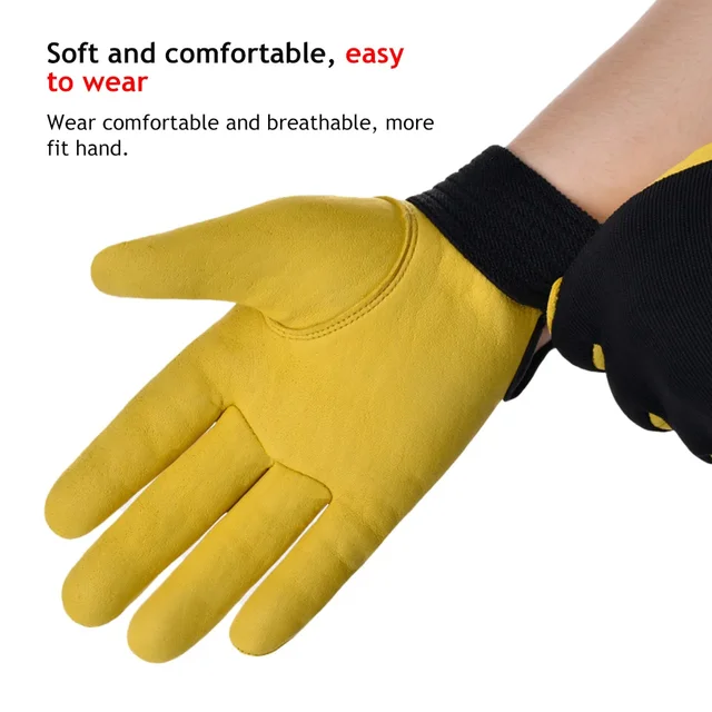 Cowhide Leather Work Gloves Safety Protection Labour Garden Motorcycle Sports Driver Workers Work Welding Wear-resistant Gloves 4