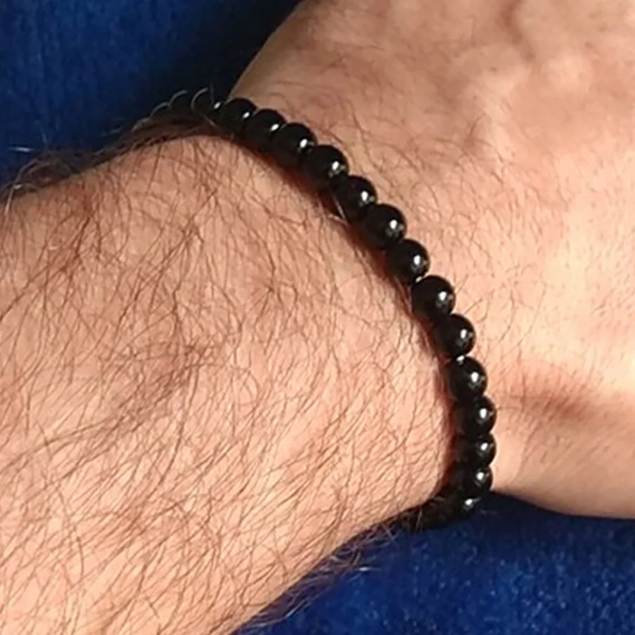 4/6/8/10/12mm Natürliche Schwarze Obsidian Perlen Armband Männer Runde Stein Perlen Elastische Armband minimalistischen Heilung Energie Schmuck – Detail 4