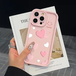 Pink Heart Happy Smiling Face Phone Case - Silicone Soft Cover - iPhone 15 Plus (Pink - YYDSF3392)