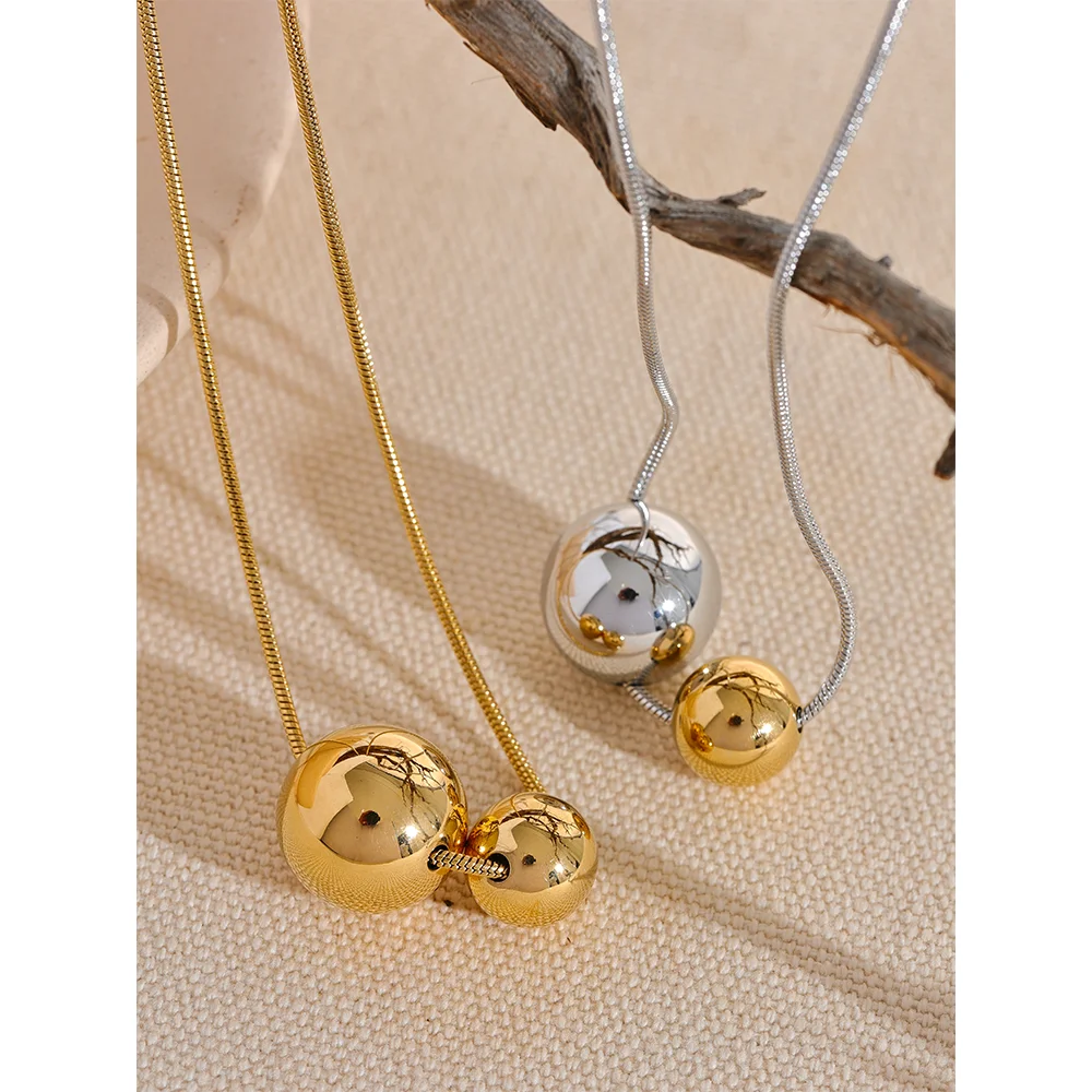 Yhpup Stainless Steel Round Ball Beads Pendant Necklace