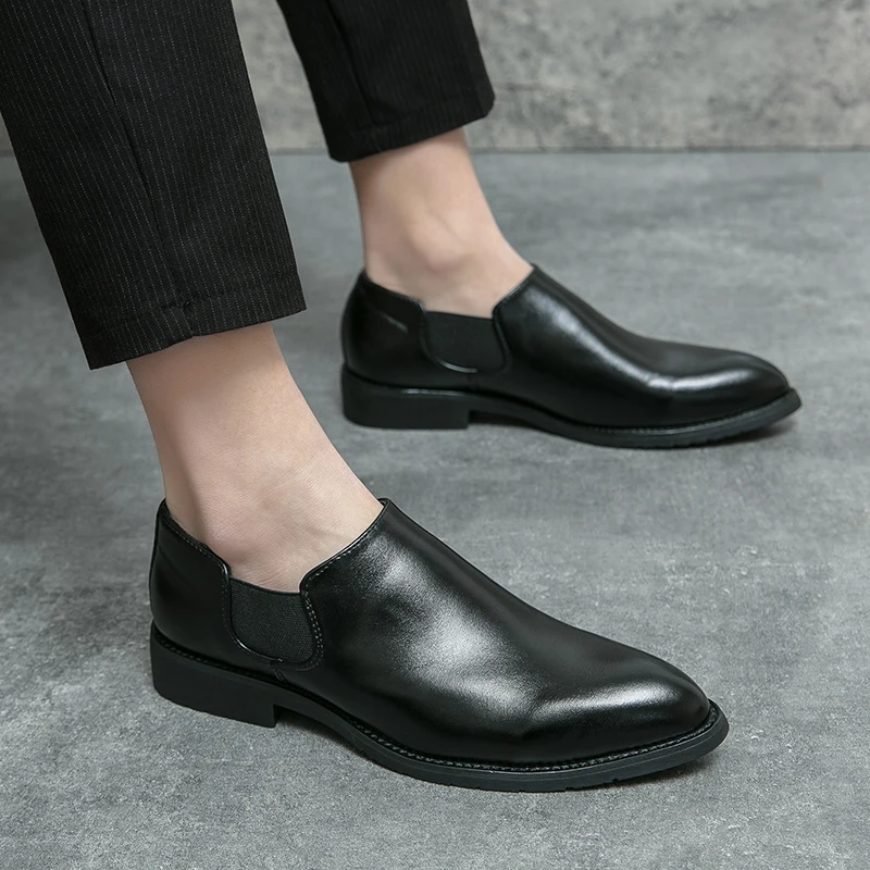 Men Concise SilpOn Leather Fashion Business Shoes Dress Shoes Casual Derby Career Italy Style Plus Size 3846 leather shoes