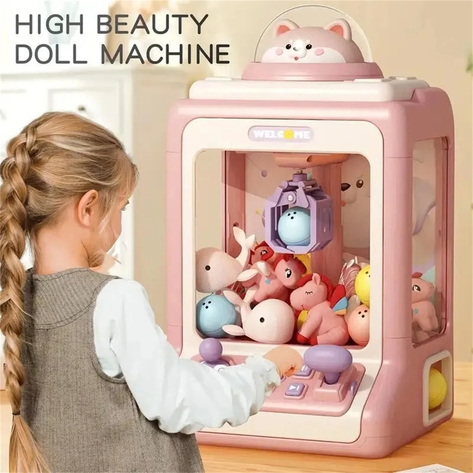 

Automatic Doll Machine Toy for Kids Mini Cartoon Coin Operated Play Game Claw Crane Machines with Light Music Children Toy Gifts