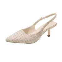 Sandales à talons hauts pointus bleu sel de mer pour femmes, chaussures simples à demi-tête creuse au dos, chaussures décontractées polyvalentes à la mode 3