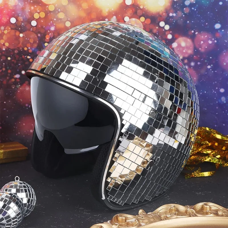 Chapeau brillant avec miroir en verre pailleté, casque de boule Disco  classique, décoration de salle de Bar, de fête, Cool, sûr pour moto Cowboy