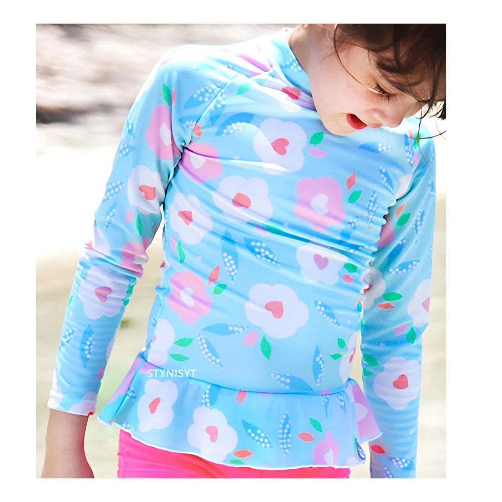 Kids Swimsuits Girls Printed Long Sleeves Swimsuit Baby Girl Boys Beach UV Clothing Sun Protection Swimwear and Surfwear Two Pieces