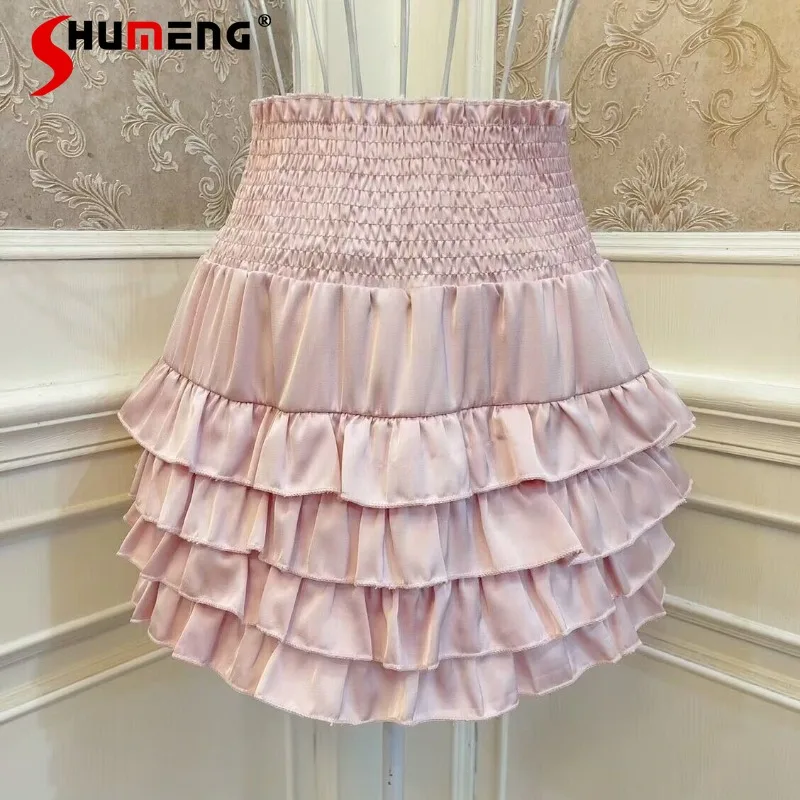 Japanese Lolita Sweet Princess Puffy Cake Wooden Ear Lacework All-Matching Slim Fit Hip Skirt High Waist Hot Mini Skirts Female