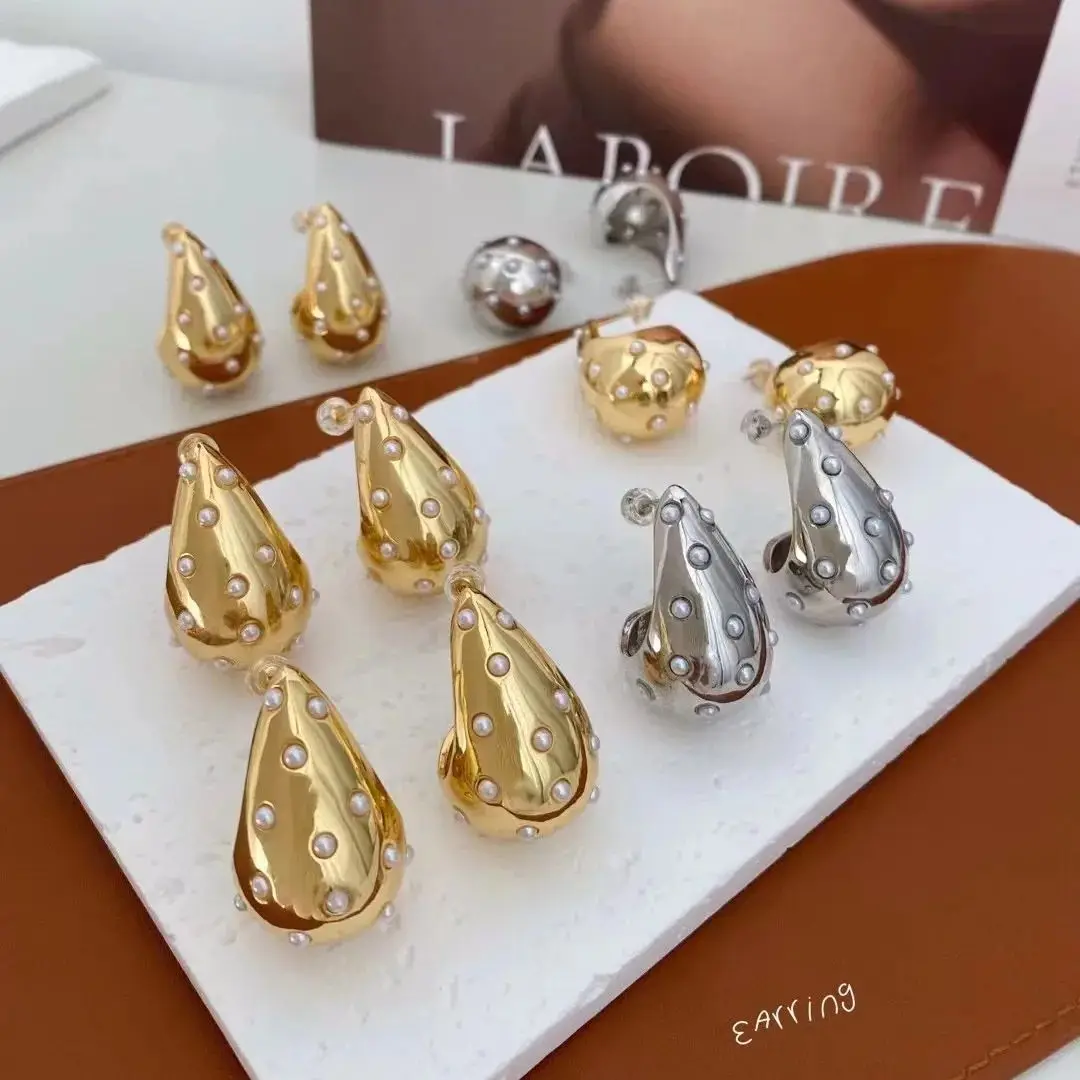 5 Paia, Lovely Waterdrop Pave Zirconia Tiny Pearls Orecchini Classic Wholesale Women Jewelry Gift