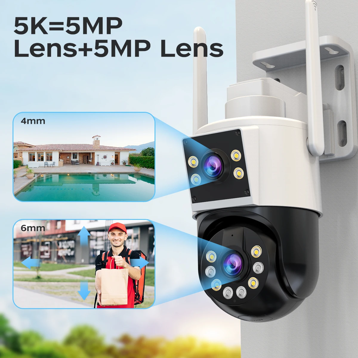 Jooan 4K 8MP HD Wi -Fi Ptz Camera Outdoor 5G Wi -Fi Dual Lens Security Cameras 5x Zoom AI Tracking OnVif CCTV камера наблюдения