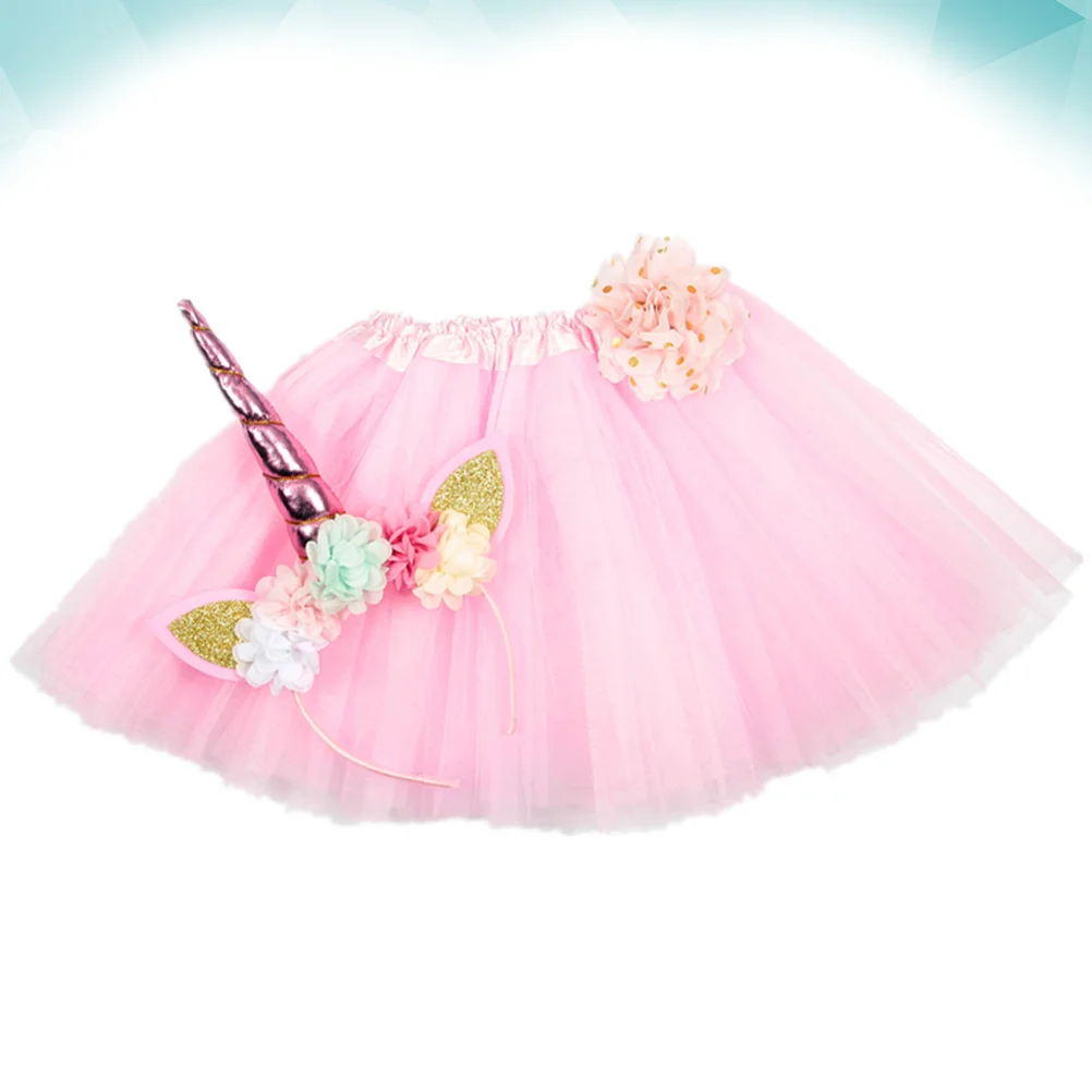 Fashion Kids Tutu Dress Headband Set Unicorn Headwear Tutu Skirt Kit Children Birthday Party Unicorn Costume 1 Set