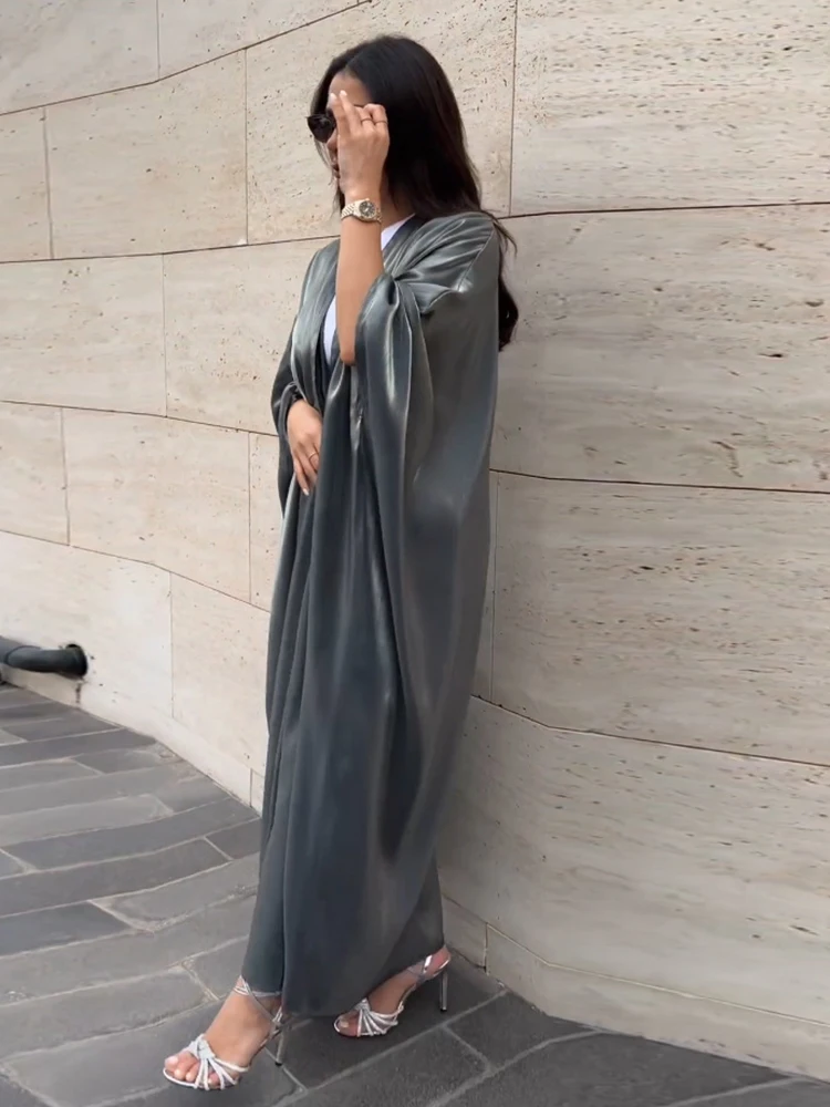 

Dubai Fashion Shiny Open Kimono Saudi Women Abayas Moroccan African Kaftan Islam Batwing Sleeve Maxi Size kebaya Muslim Eid