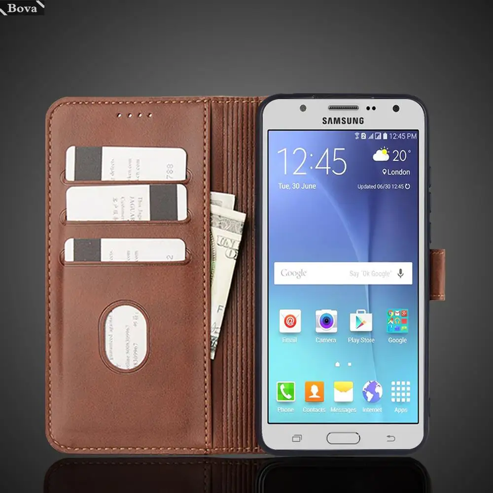 Luxurious PU Leather Wallet Case with Card Holder for Samsung Galaxy J7 Series