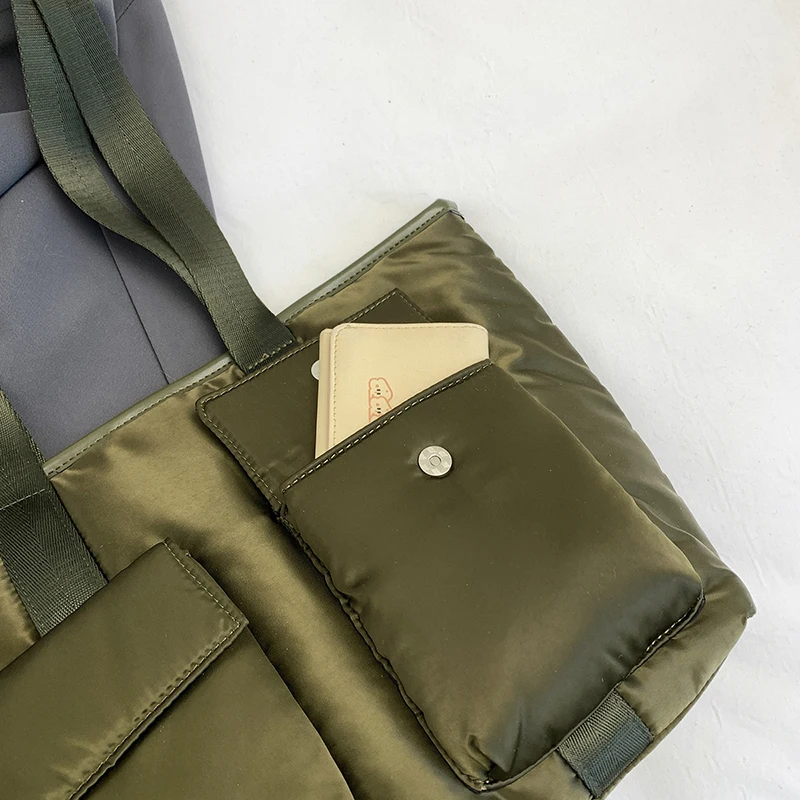 Wasserdichte Armee Grün Nylon Schulter Tasche Frauen Casual Große Kapazität Stoff Einkaufstasche Weiblichen Koreanischen Stil Y2k Trend Handtasche – Detail 17